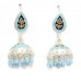 Earrings Enamel Jhumki Dangle Sterling Silver 925 Blue Beads Traditional C21
